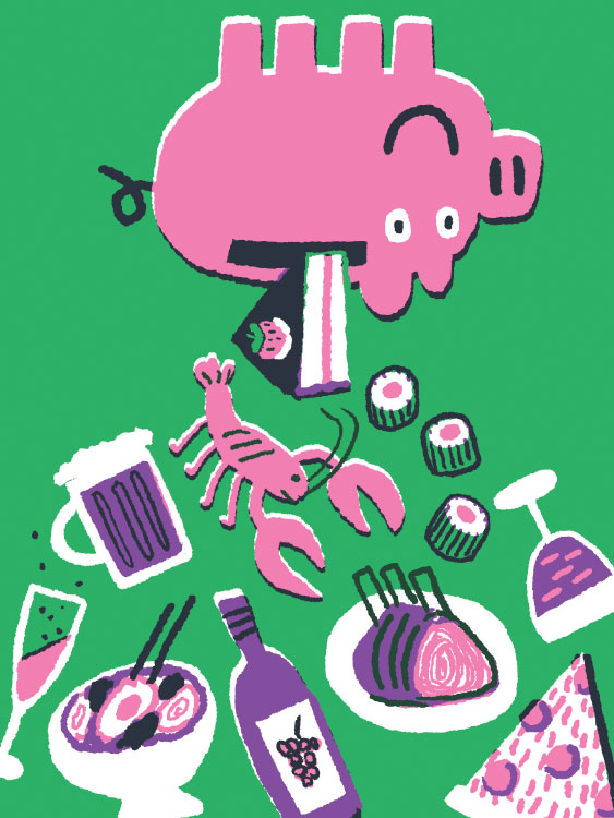 BBC Good Food illustration piggy bank cost price expensive budget saving money dinner